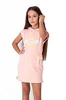 Дитяче трикотажне літнє плаття для дівчинки з капюшоном Mevis персикове