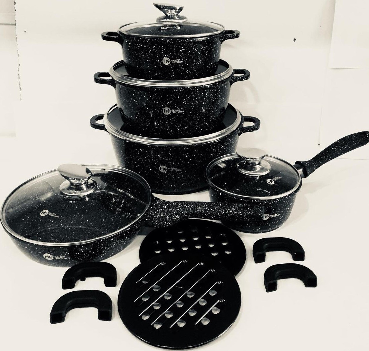 Набір посуду з гранітним антипригарним покриттям на 14 предметів Higer Kitchen НК-305 Кавовий