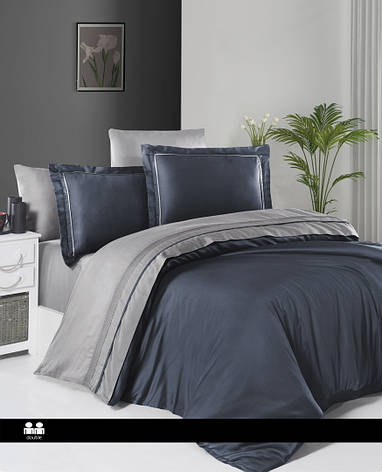 Постільна білизна First Choice Deluxe Satin Dark Series Євро - Serenity Denim & Grey, фото 1