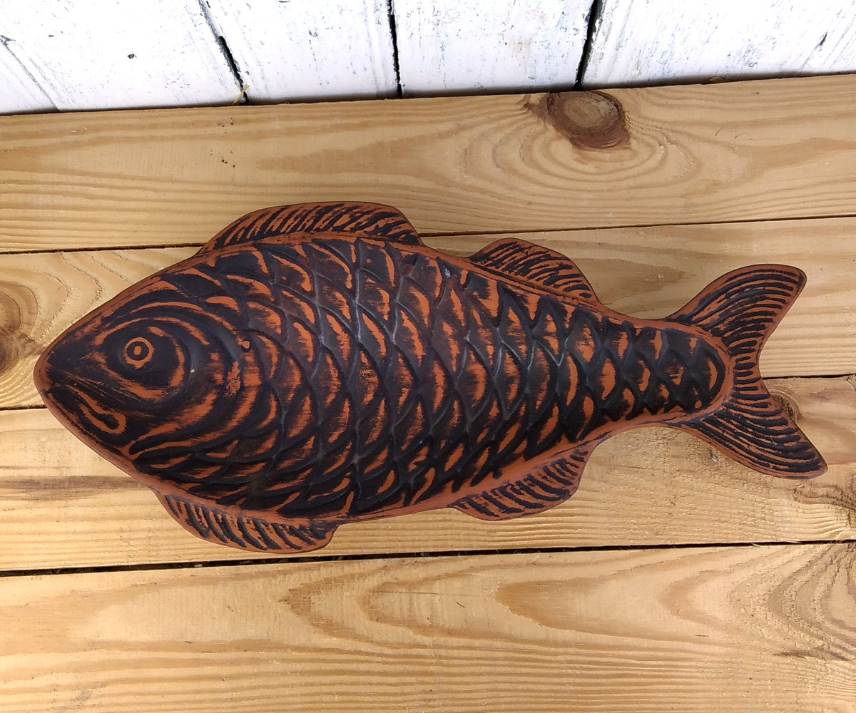 Глиняна тарілка для риби "Форель" 44.5 х 21 см
