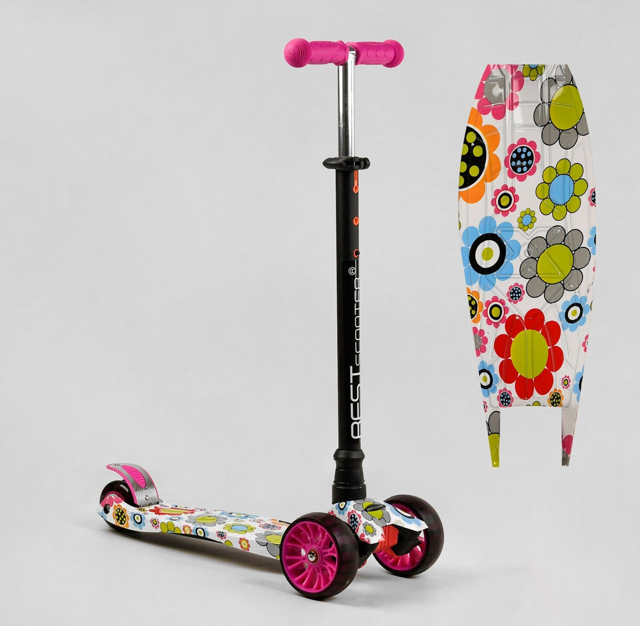 Детский трехколесный самокат с наклонным поворотом руля и подсветкой колес Best Scooter MAXI S - 11809