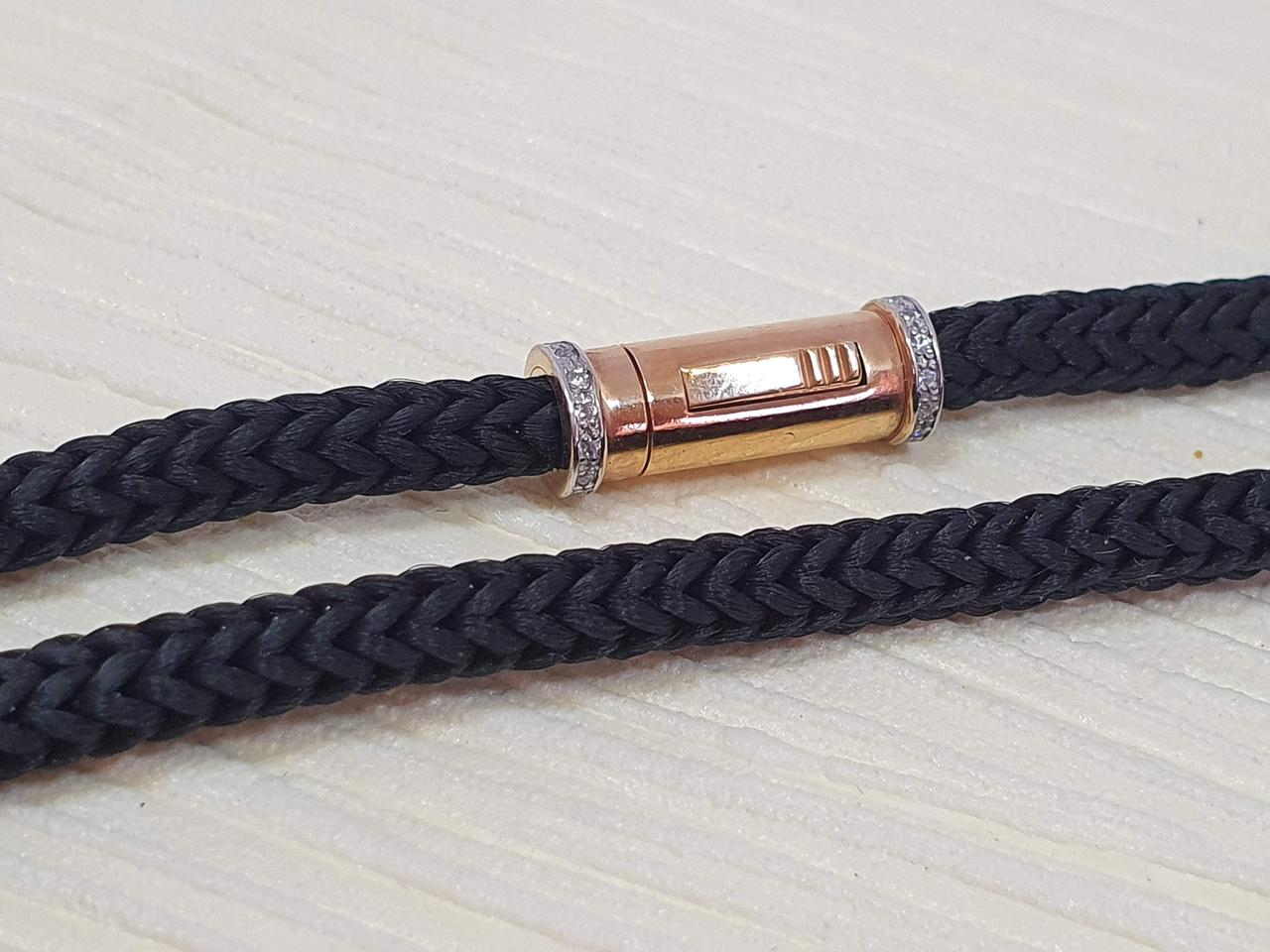 Ювелірний шнурок з текстилю з срібними вставками. 10424-ЖЗРШП