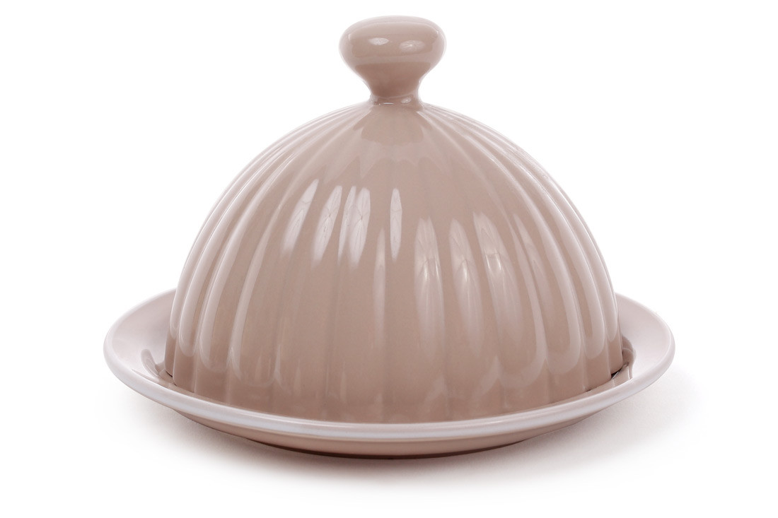 Маслянка керамічна 14см, колір - бежевий, фото 1