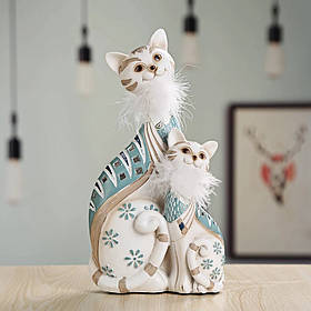 Білий кіт з кошеня. Інтер'єрна фігурка 28 см полістоуну