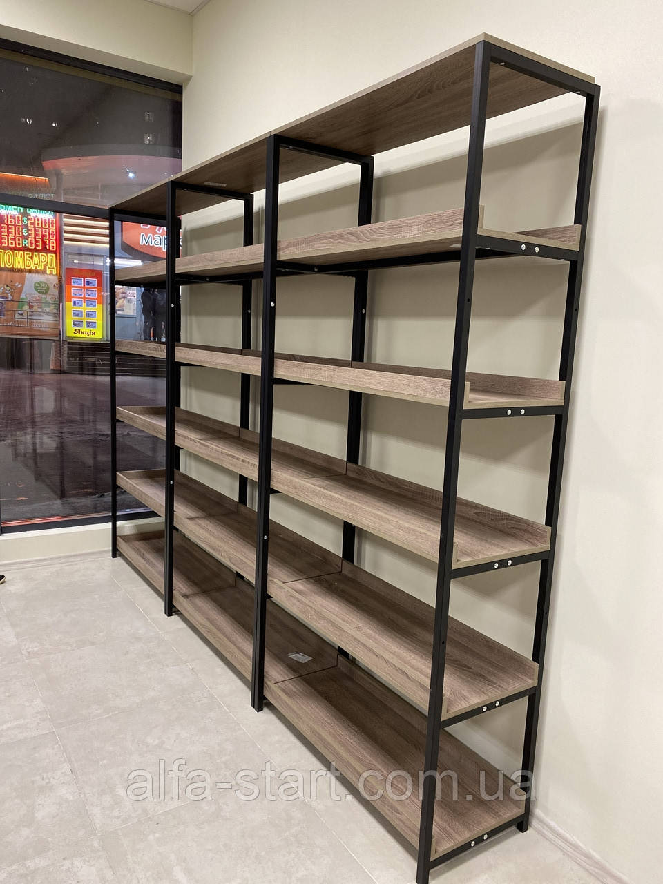 Потрійна шафа стенд стелаж із полицями Лофт