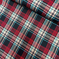 Фланель для сорочок червоно-чорна клітка з блакитною смужкою, ш. 140 см