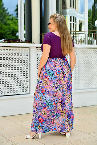 Фіолетова довга літня сукня великого розміру з прямою спідницею, фото 2