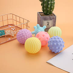 Набір тактильних сенсорних м'ячиків 0125 6 м'ячиків масажні кульки для немовляти розвиваючі Монтессорі