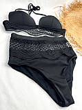 Купальник жіночий роздільний висока посадка з мереживом, фото 3