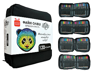 Кольорові олівці 120 кольорів набір олівців у нейлоновому чохлі Art Planet панда