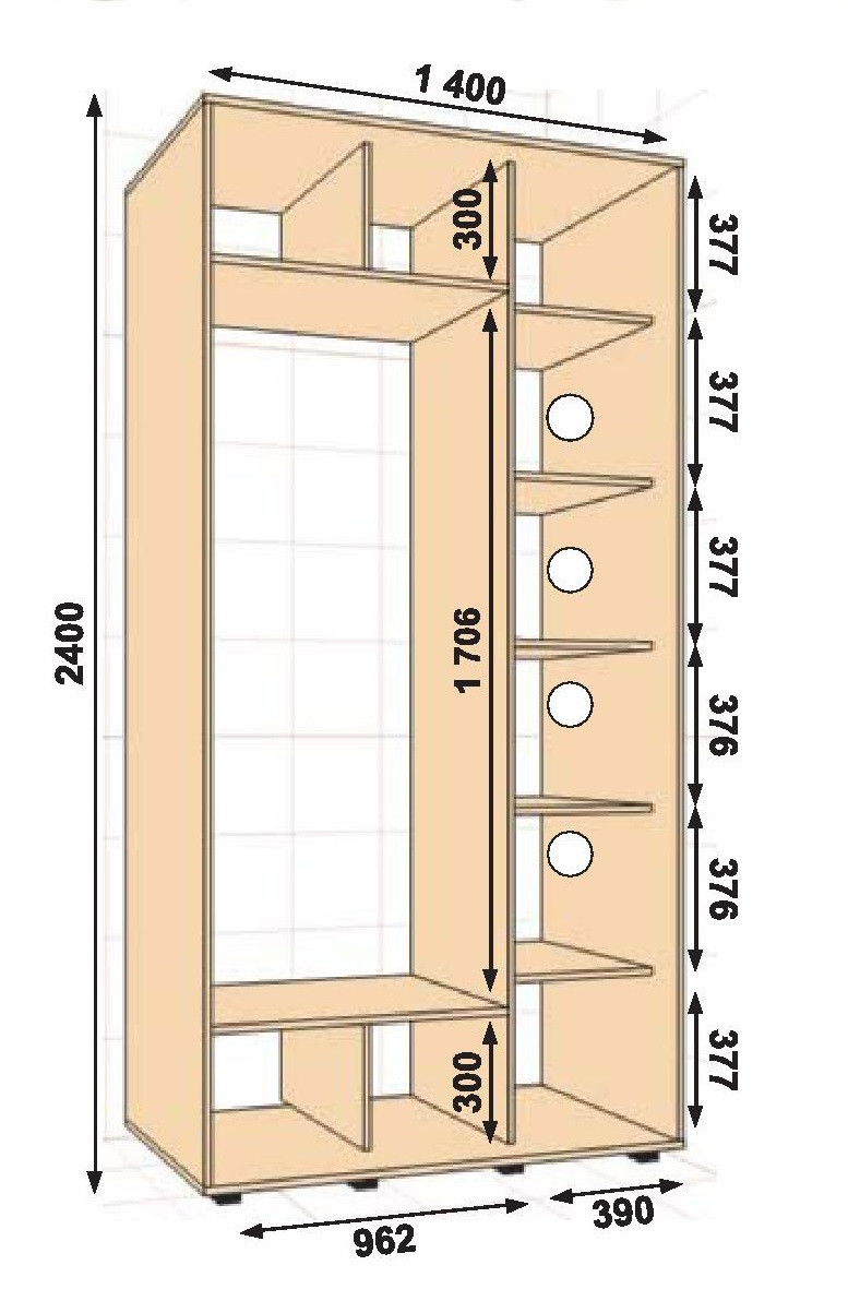 Шафа-купе 1400х600х2400 Алекса — 2 фасада купити в Україні, фото 1