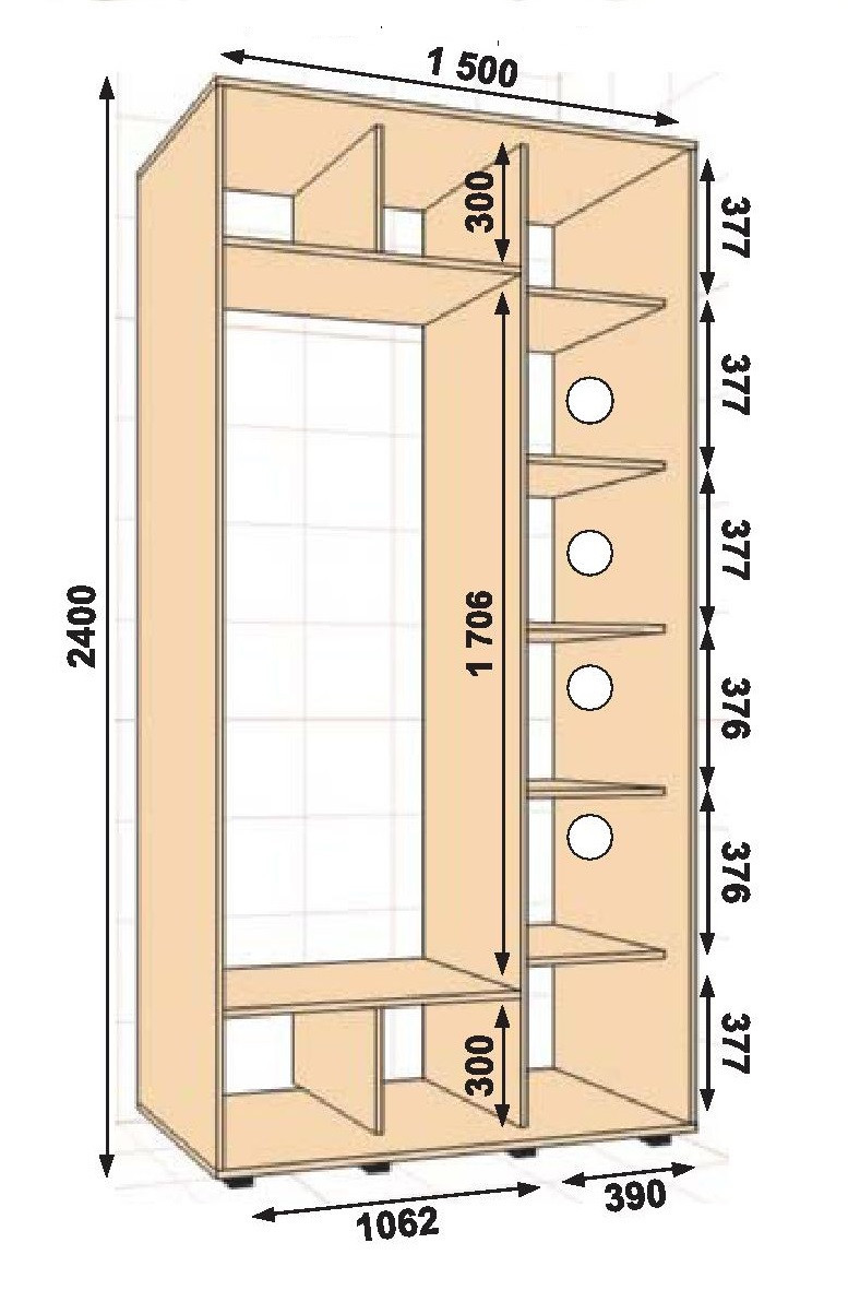 Шафа-купе 1500х600х2400 Алекса — 2 фасада купити в Україні
