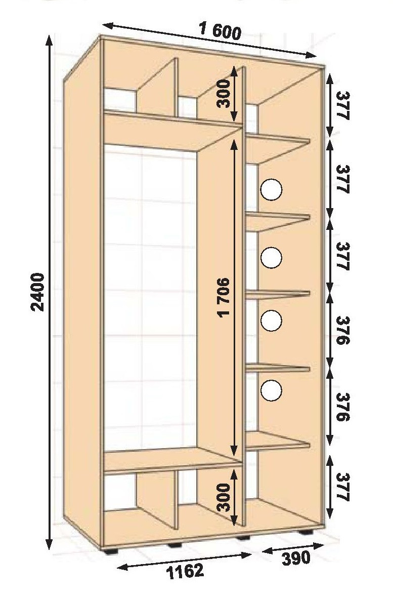 Шафа-купе 1600х600х2400 Алекса - 2 фасада купити в Україні