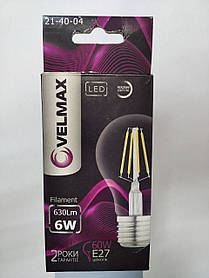 LED ЛАМПА ФІЛАМЕНТНА VELMAX V-FILAMENT-A60, 6W, E27, 4100K, 630LM