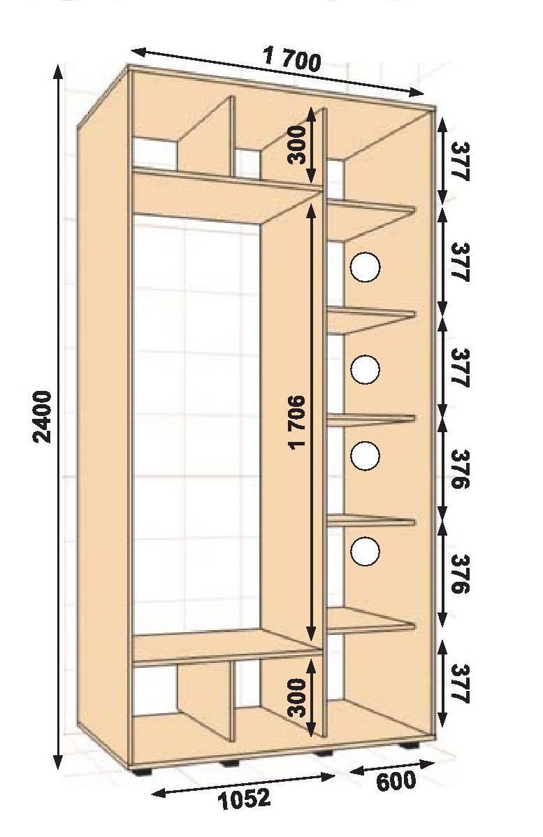 Шафа-купе 1700х450х2400 Алекса - 2 фасада купити в Україні