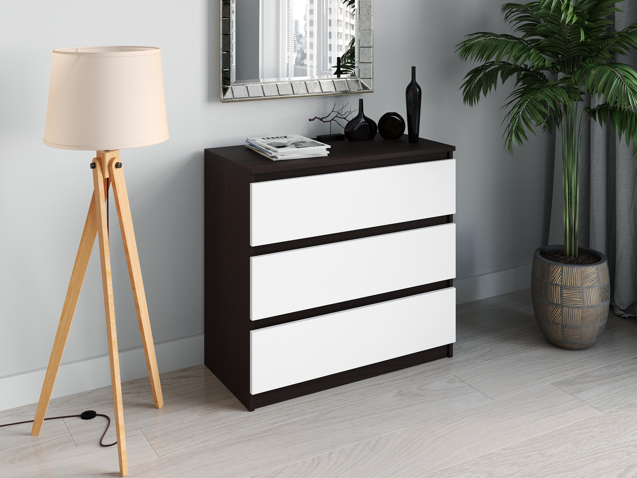 Комод на 3 ящика Moreli T-214 Ш 800 / В 755 / Г 400 Венге-Білий