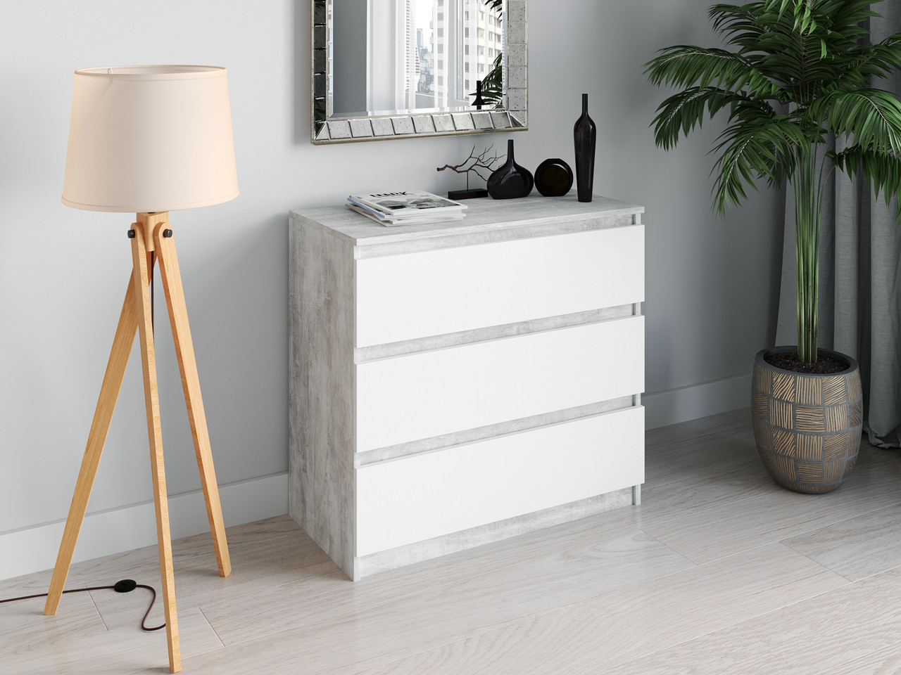 Комод на 3 ящика Moreli T-214 Ш 800 / В 755 / Г 400 Бетон-Білий