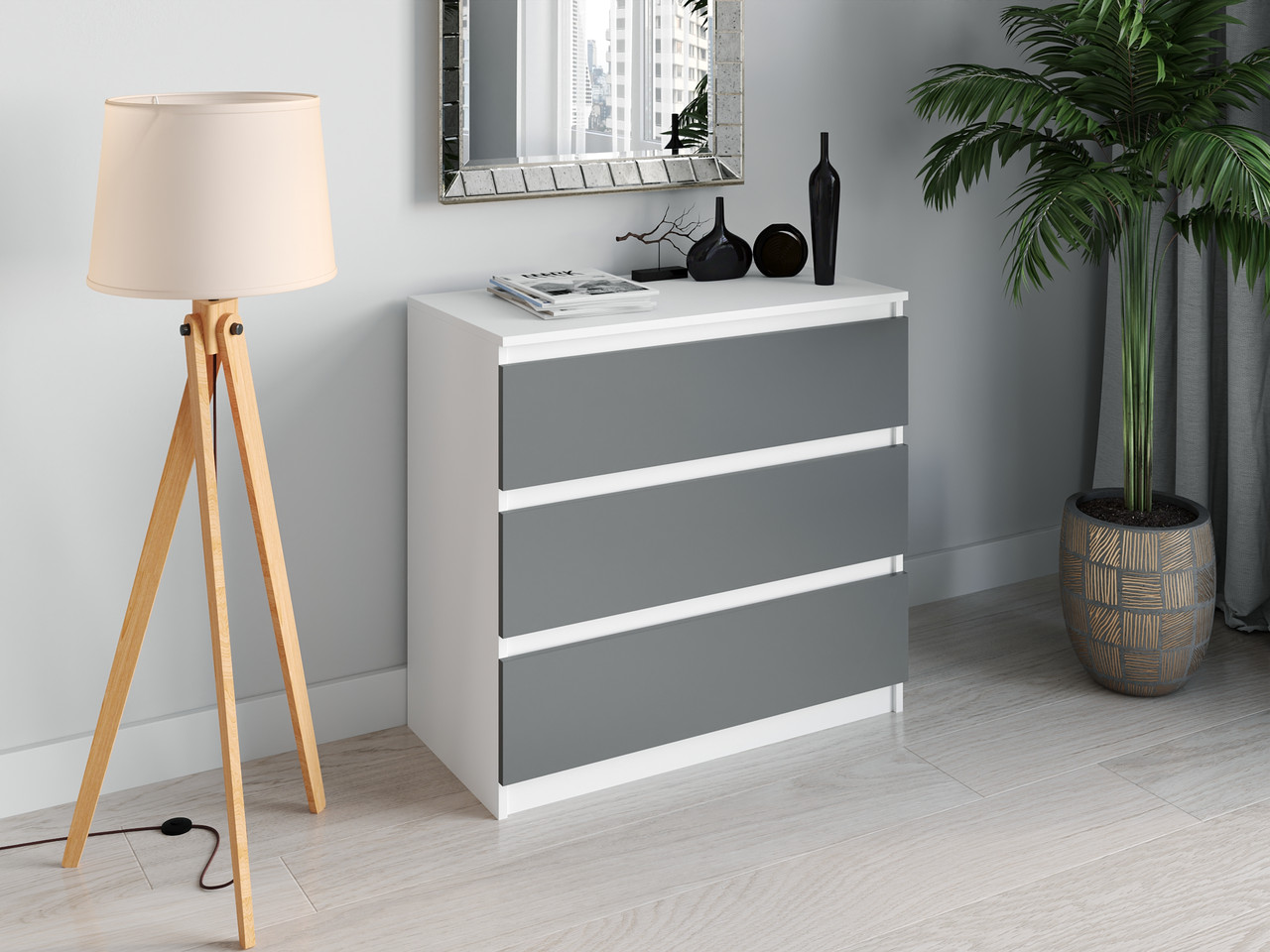 Комод на 3 ящика Moreli T-214 Ш 800 / В 755 / Г 400 Білий-Антрацит