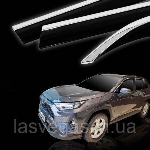 Дефлектори вікон з хром молдингом вітровики Toyota Rav 4 2019-2021 (Autoclover E463)