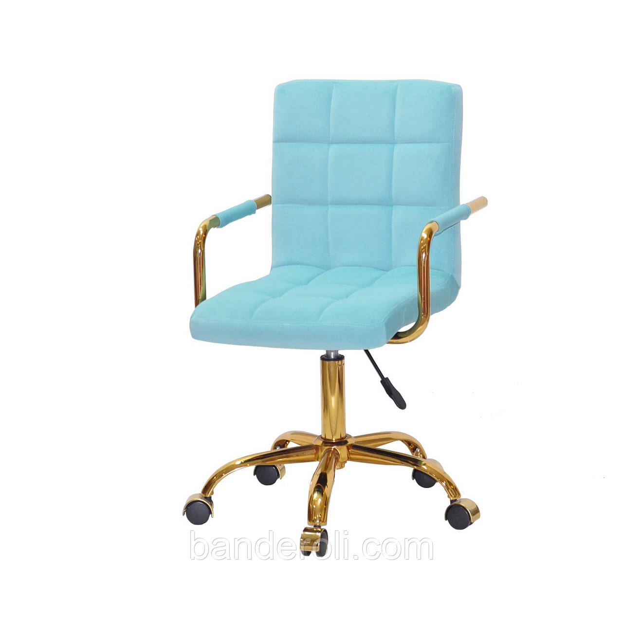 Крісло Augusto Arm GD-Office з підлокітниками, блакитний велюр на золотистої хрестовині c колесами, фото 1