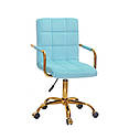 Крісло Augusto Arm GD-Office з підлокітниками, блакитний велюр на золотистої хрестовині c колесами, фото 2