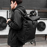 Рюкзак ролтоп чоловічий з тканини TRAVEL BAG з відділенням для ноутбука чорний міський, фото 3