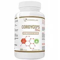 Кордицепс 750 мг, Cordyceps, Экстракт китайского кордицепса, 120 капс. Progress Labs