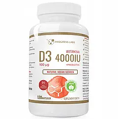 ВІТАМІН D3 100 мкг 4000 МО + ПРЕБІОТИК , 120 капс Progress Labs
