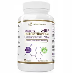 5-HTP 200 мг атуральный антидепрессант, СТРЕС, ДЕПРЕСІЯ, ДОБРИЙ СОН + ПРЕБІОТИК, 60 капс Progress Labs