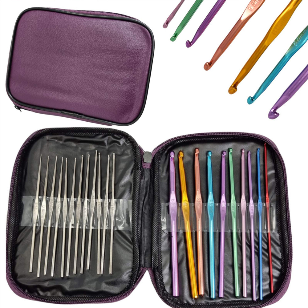 Гачки для в'язання 22 шт металеві різні розміри набір гачків вязальних з чохлом від 0.6 до 6.6 мм, фото 1