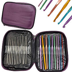 Гачки для в'язання 22 шт металеві різні розміри набір гачків вязальних з чохлом від 0.6 до 6.6 мм