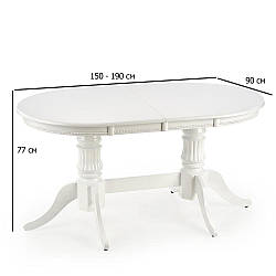 Обідній розсувний овальний стіл Halmar Joseph 150-190х90 см білий глянсовий для вітальні на двох ніжках