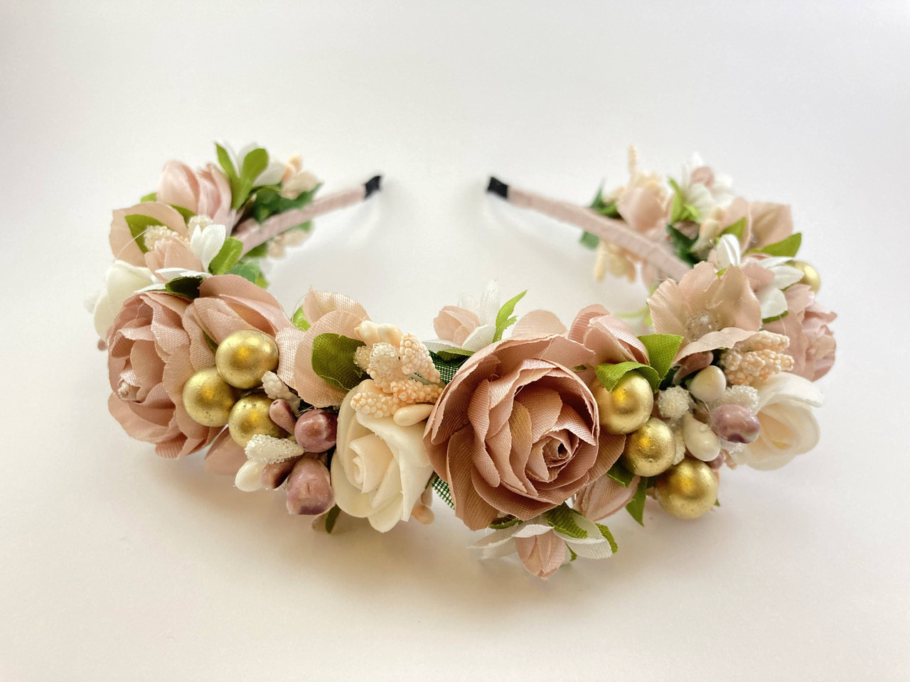 Віночок на голову ручної роботи пудровий, фото 1