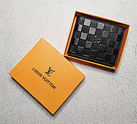 АКЦИЯ! Стильный кожаный мужской кошелек Louis Vuitton черный, удобный маленький мужской бумажник Луи Виттон