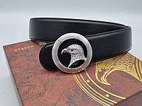 Ремень Stefano Ricci кожаный черный, круглая серебряная пряжка