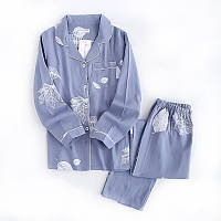 Пижама женская хлопок "Leaves", ночнушка женская со штанами размер L, пижамный комплект женский (TS)