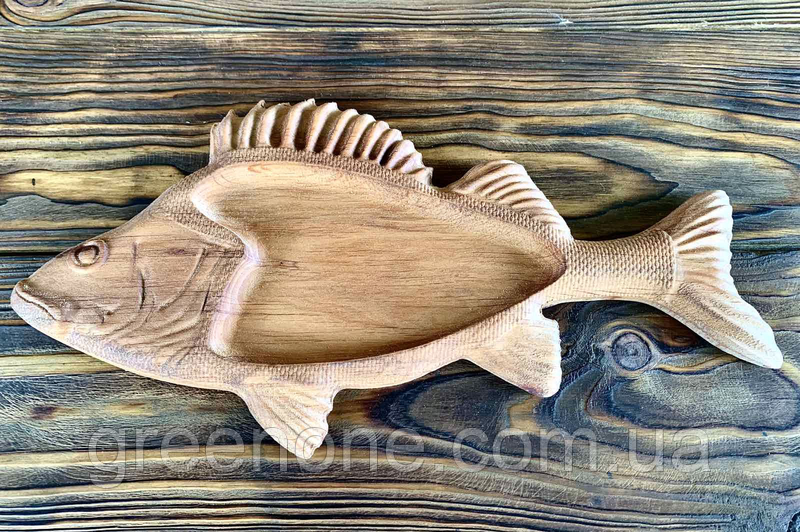 Дерев'яна тарілка у вигляді риби із натурального дерева ручної роботи 36 см, фото 1