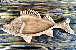 Дерев'яна тарілка у вигляді риби із натурального дерева ручної роботи 36 см