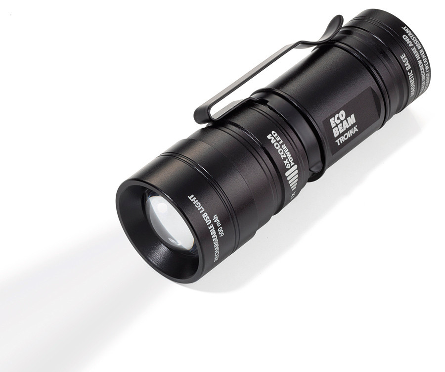 Брелок-ліхтарик з USB-зарядкою Troika Eco Beam, чорний, фото 1