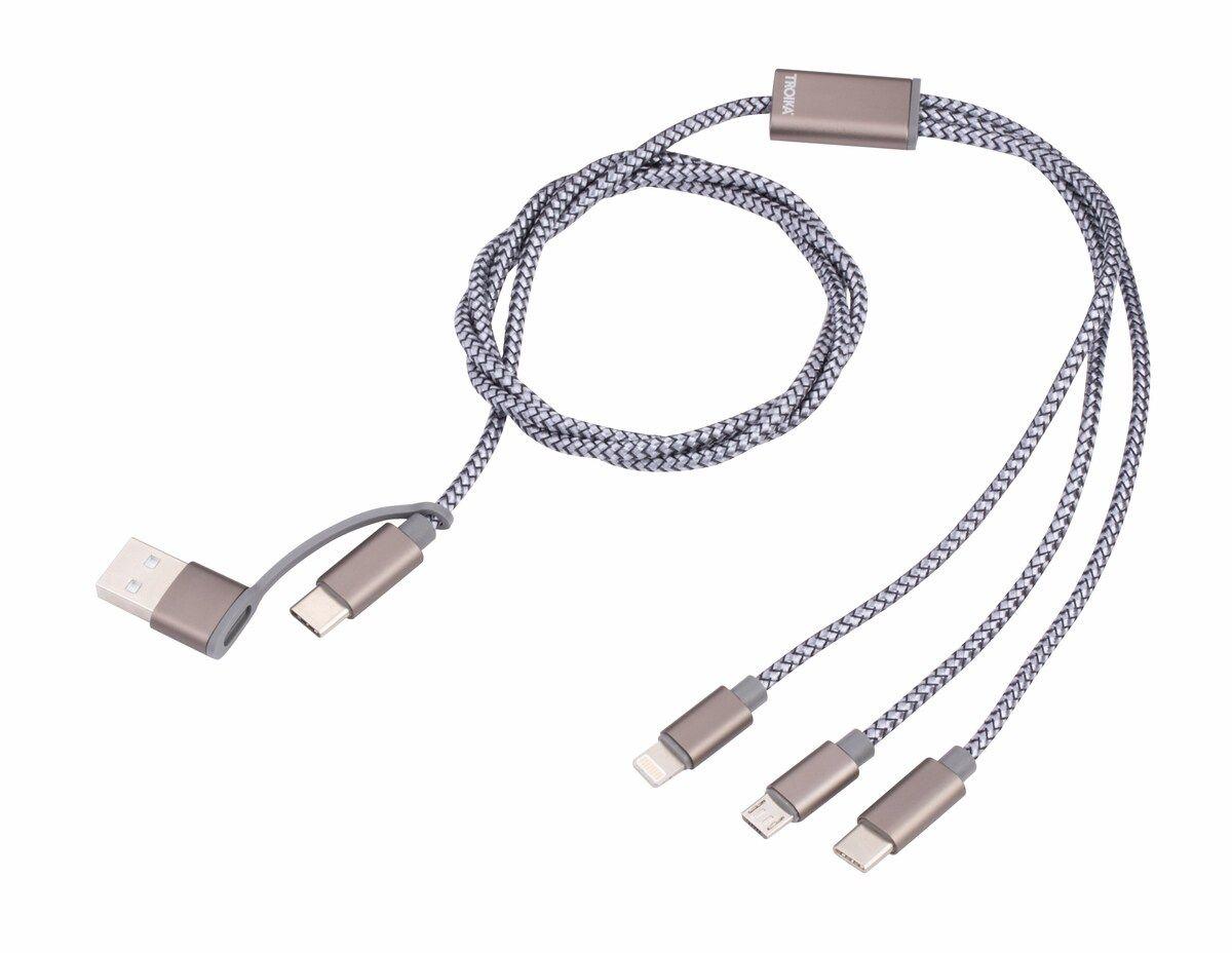Зарядний кабель Troika 3 в 1, USB / USB-C-MicroUSB / Lightning