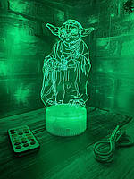 3d-лампа Йода мастер-джедай, подарок для любителей Звездных войн, светильник или ночник, 7 цветов и 4 режима
