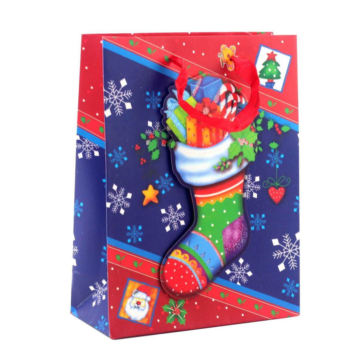 Пакет паперовий "Christmas" носок, 18 х 8 х 24 см, фото 1