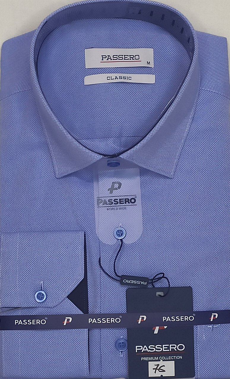 Блакитна чоловіча однотонна класична сорочка Passero vd-0076 Туреччина з довгим рукавом ошатна