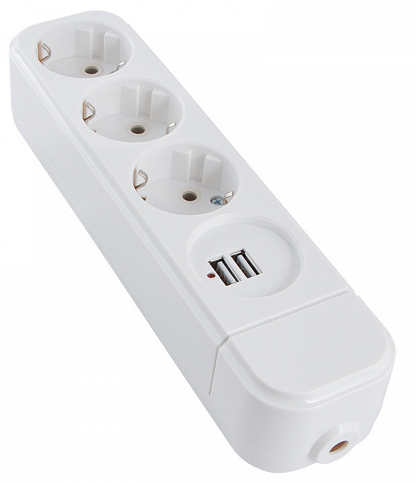 Колодка 3х-місна ( 2Р+РЕ +USB) КП-З-USB-10, фото 1