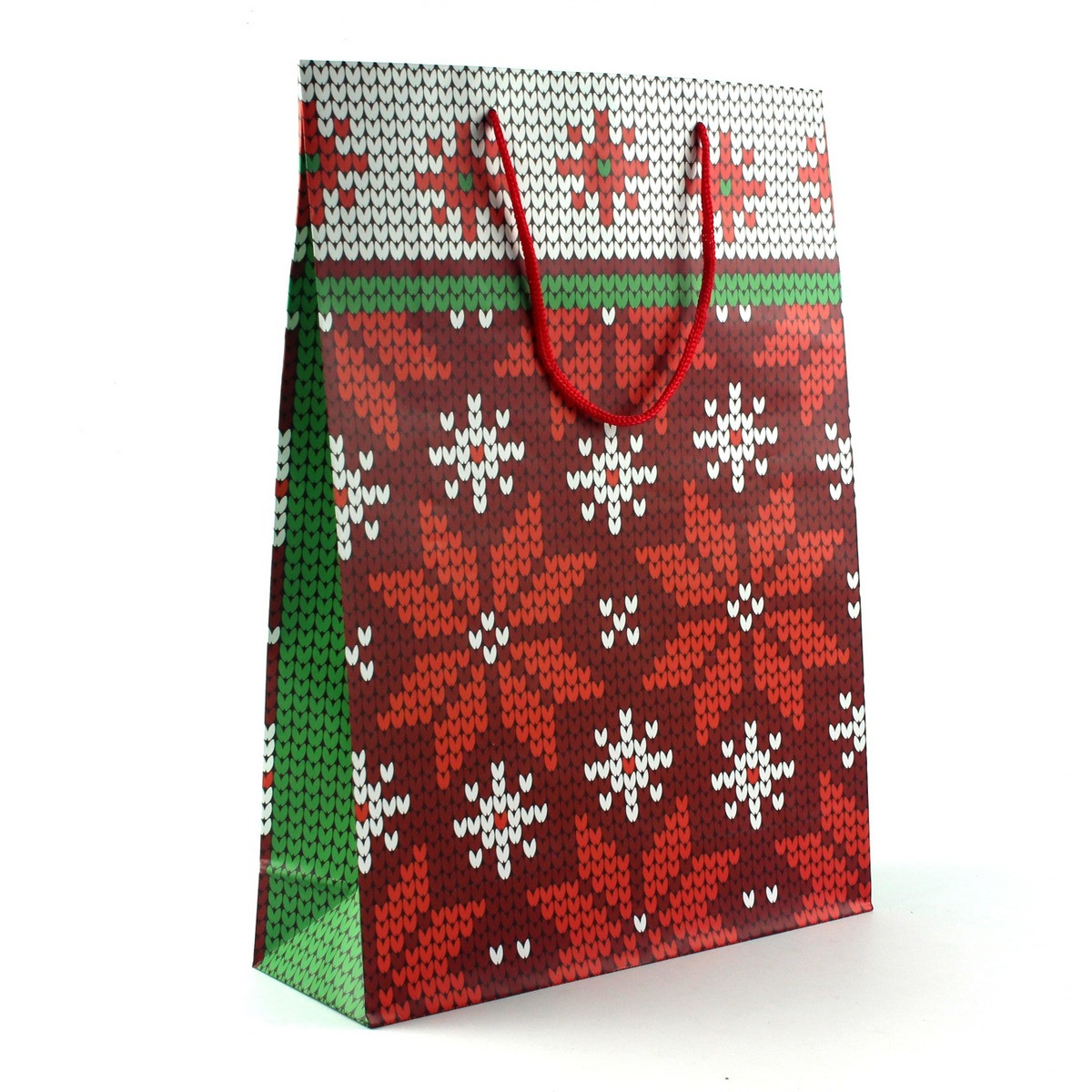 Пакет паперовий "Червоні сніжинки", 25 х 8,5 х 34,5 см, фото 1