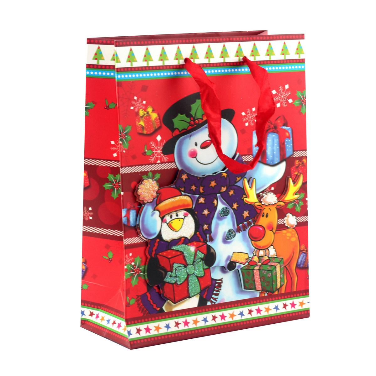 Пакет паперовий "Christmas" сніговик, 18 х 8 х 24 см, фото 1