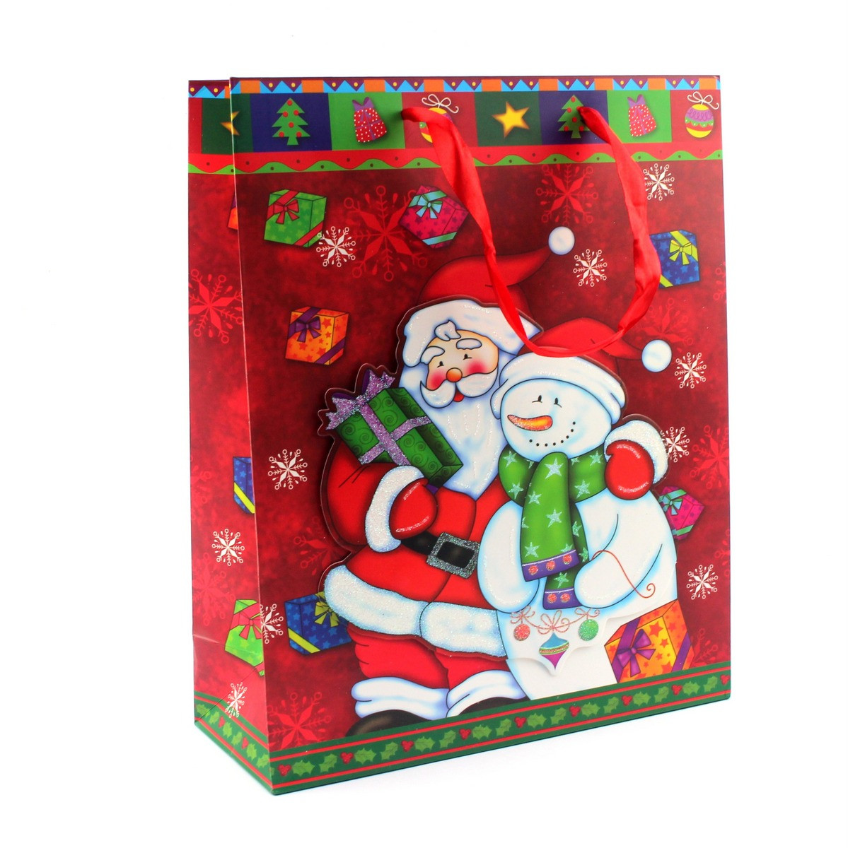 Пакет паперовий "Christmas" дід мороз та сніговик, 18 х 8 х 24 см, фото 1
