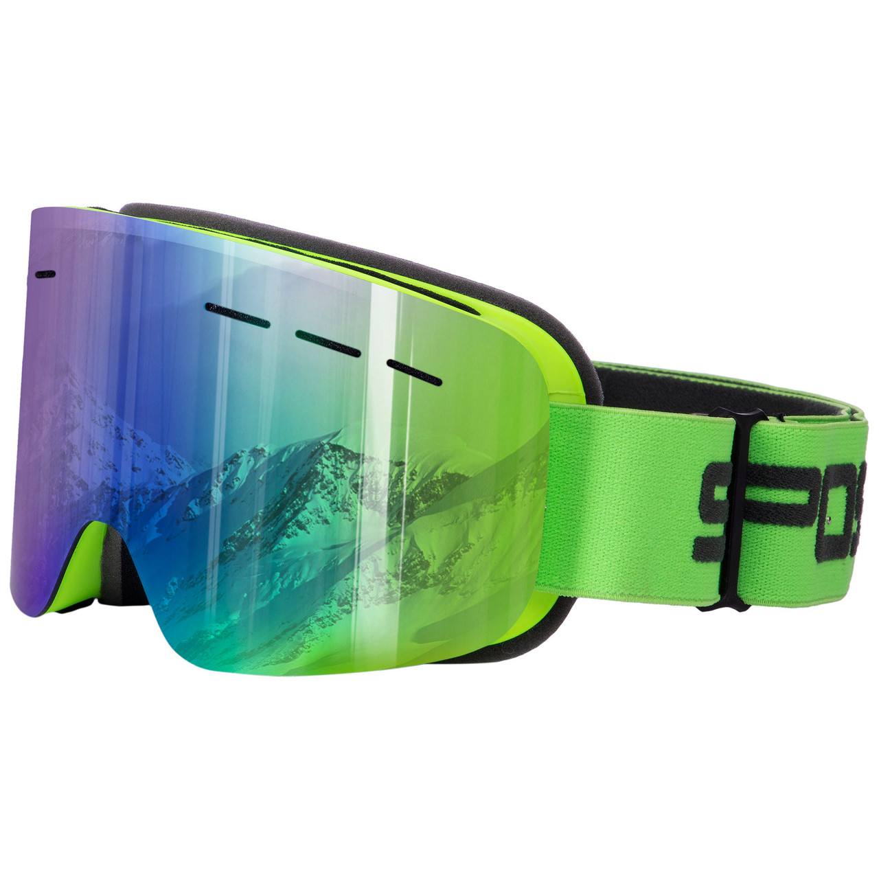 Гірськолижні окуляри SPOSUNE HX028-1 (TPU, подвійні лінзи, PC, антифог, колір лінз-зелений, дзеркальний, зелений)