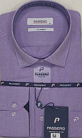 Рубашка мужская сиреневая однотонная классическая Passero vd-0072 Турция с длинным рукавом нарядная