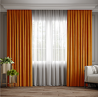 Штора велюр помаранчевий (оранжевий) колір, туреччина, щільна високої якості, штора на вікно, пошиття на люверси, тісьму
